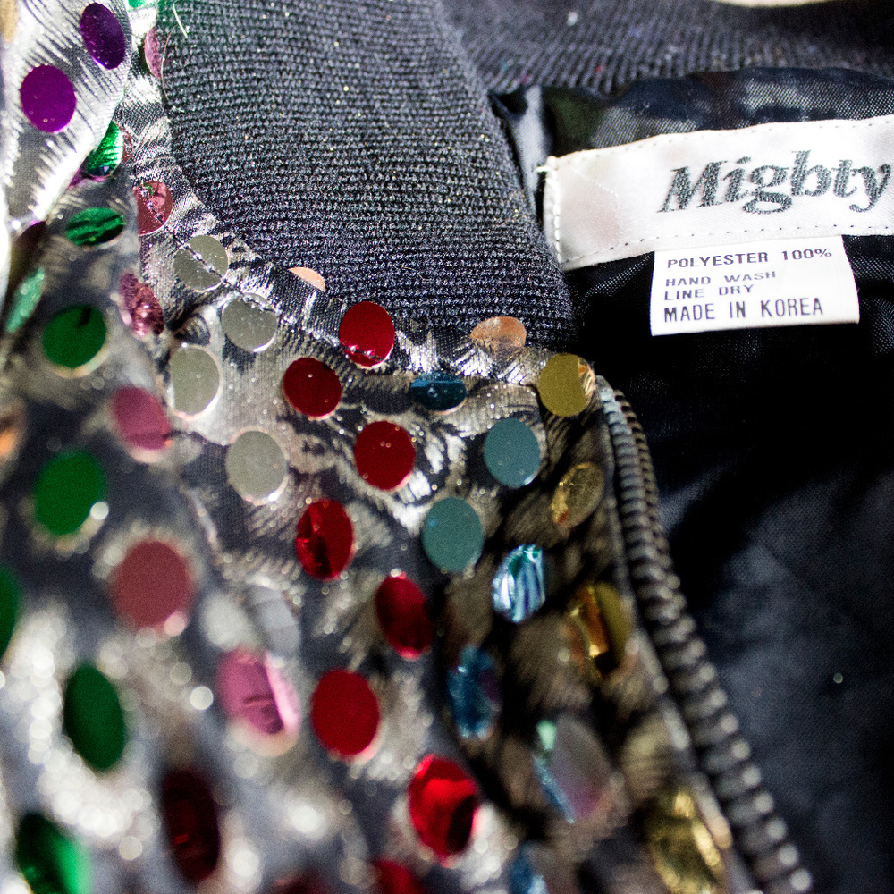 SOLD! Silver Sequin Jacket Bomber - Tiger Rainbow - Picture 6 of 7